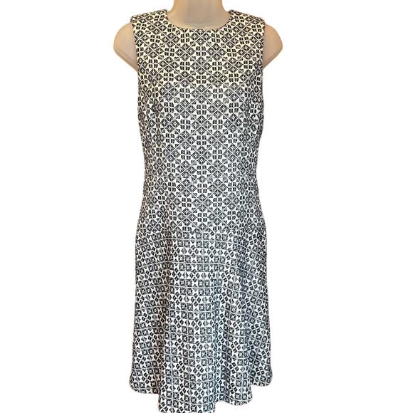 Sz 4 TORY BURCH Designer Geometric Sleeveless Fit and Flare Jewel Neck Dress EUC - Picture 5 of 16